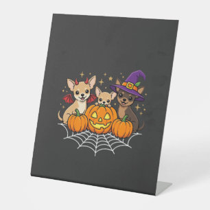 Chihuahua Halloween Pumpkin Witch Dog Design Pedestal Sign