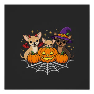 Chihuahua Halloween Pumpkin Witch Dog Design Poster
