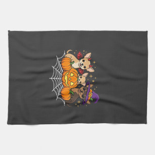 Chihuahua Halloween Pumpkin Witch Dog Design Tea Towel