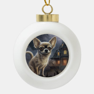 chihuahua Halloween Scary  Ceramic Ball Christmas Ornament