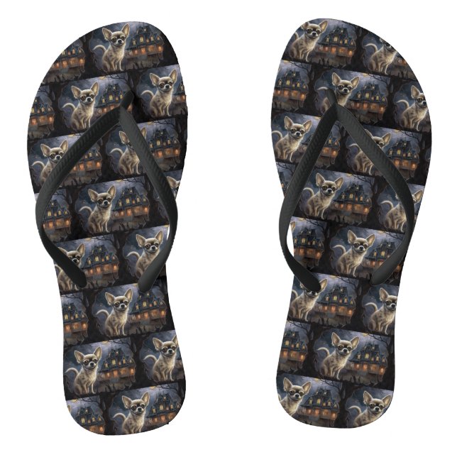 chihuahua Halloween Scary  Flip Flops (Footbed)