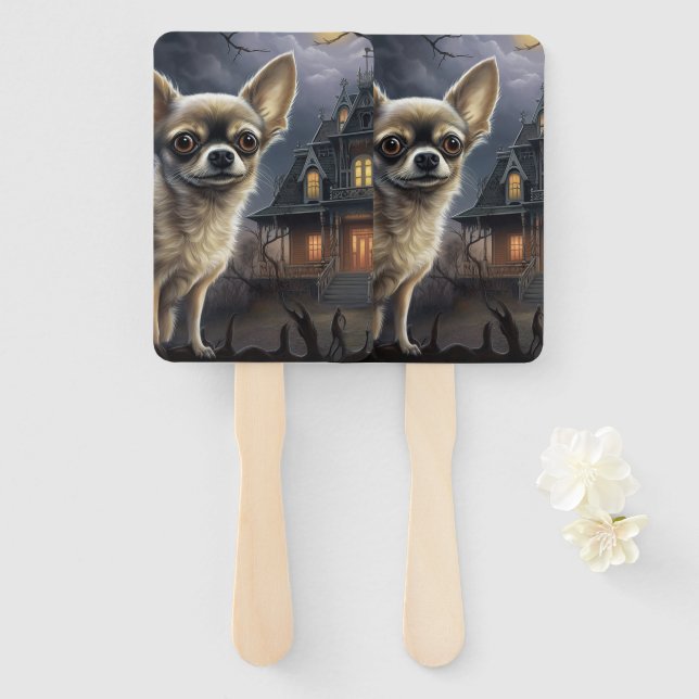 chihuahua Halloween Scary  Hand Fan (Front and Back)