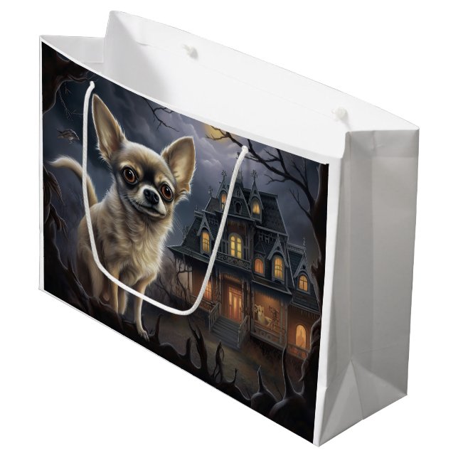 chihuahua Halloween Scary  Large Gift Bag (Front Angled)