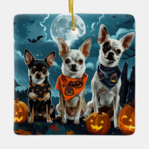 Chihuahua Halloween Spooky Ceramic Ornament