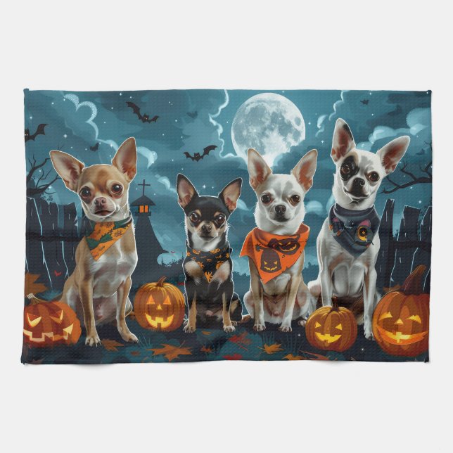 Chihuahua Halloween Spooky Tea Towel (Horizontal)