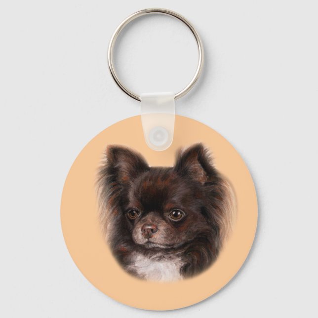 Chihuahua Hand-Drawn Pastel Artwork Key Ring (Front)