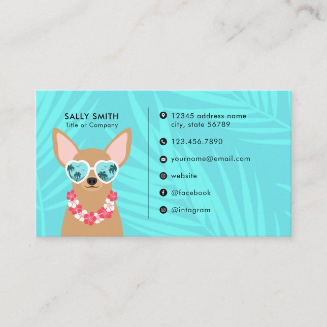Chihuahua Hawaiian 3.5" x 2.0" Business Card (Front)