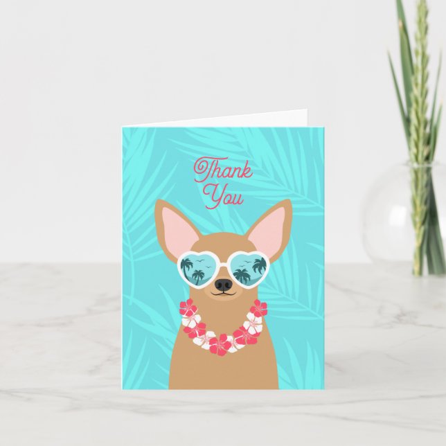 Chihuahua Hawaiian 4" x 5.6" Folded Thank You Card (Front)