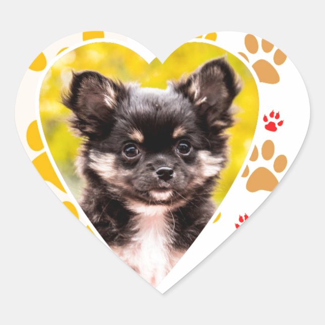 Chihuahua Heart Paw Prints Heart Sticker (Front)