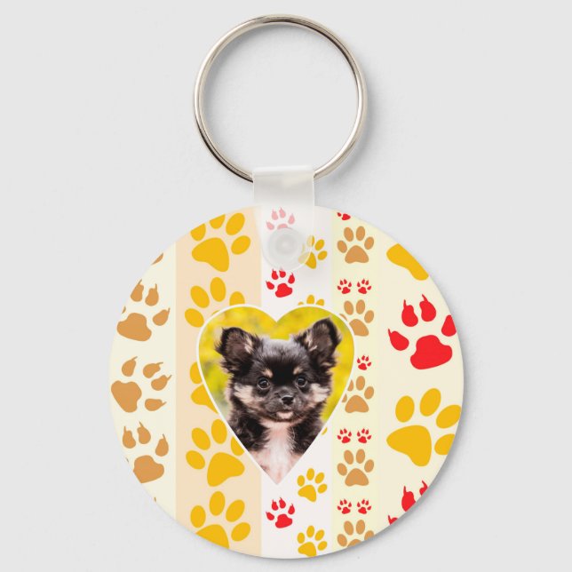 Chihuahua Heart Paw Prints Key Ring (Front)