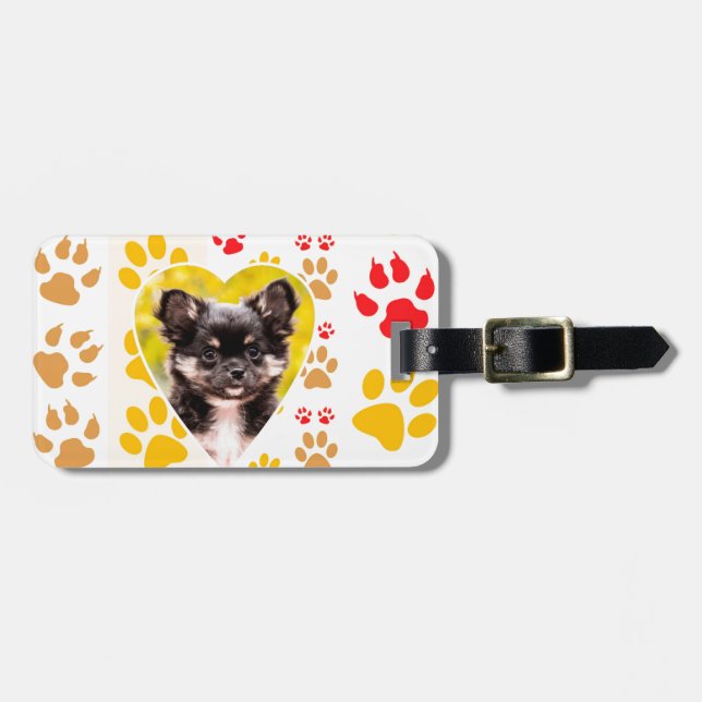 Chihuahua Heart Paw Prints Luggage Tag (Front Horizontal)