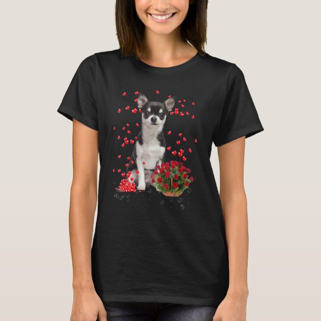 Chihuahua Hearts Balloons And Rose Basket Valentin T-Shirt (Front)