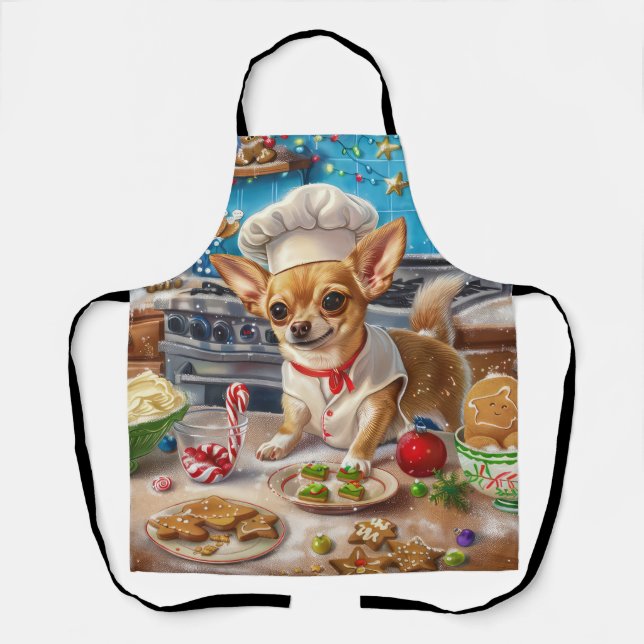 Chihuahua Holiday Baking: Festive Christmas Apron (Front)