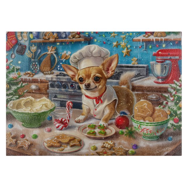 Chihuahua Holiday Baking: Festive Christmas Cutting Board (Front)
