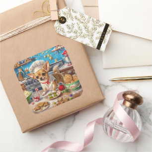 Chihuahua Holiday Baking: Festive Christmas Square Sticker