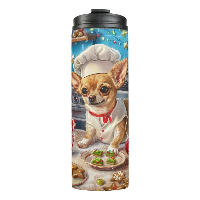 Chihuahua Holiday Baking: Festive Christmas Thermal Tumbler (Front)