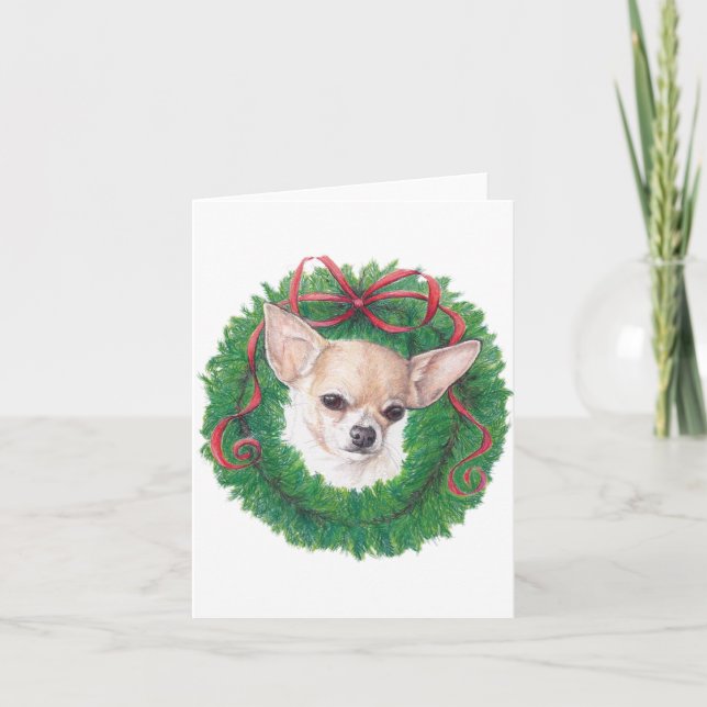 Chihuahua Holiday Dog Art Note Card (Front)