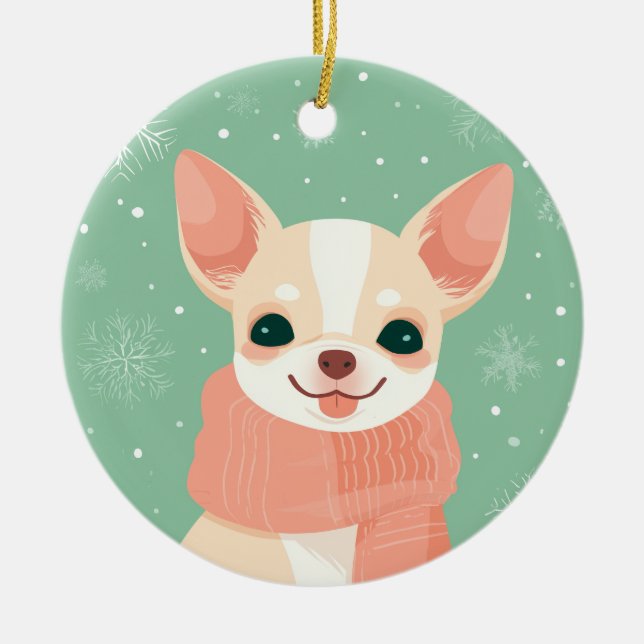 Chihuahua Holiday Keepsake Ceramic Tree Decoration (Front)