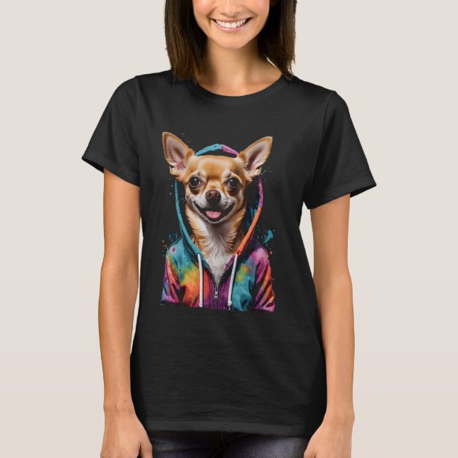 Chihuahua Hoodie Dog Colourful Funny Animal Art Pr T-Shirt (Front)
