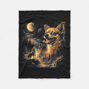 Chihuahua Howling Moon Meme Vintage Illustration Fleece Blanket