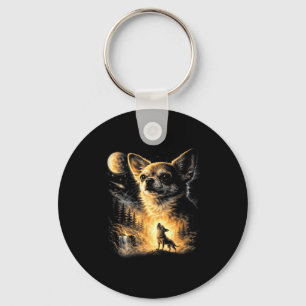 Chihuahua howling to the moon 90s retro dog meme key ring