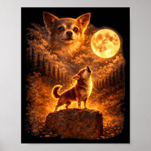 Chihuahua howling to the moon funny vintage poster
