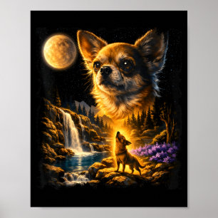 Chihuahua howling to the moon vintage 90s chihuahu poster