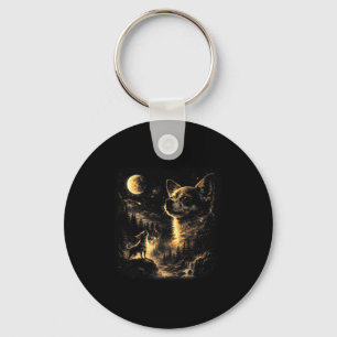 Chihuahua howling to the moon vintage 90s retro key ring