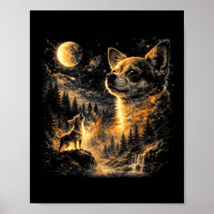 Chihuahua howling to the moon vintage 90s retro poster