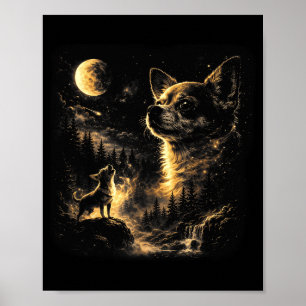 Chihuahua howling to the moon vintage 90s retro poster