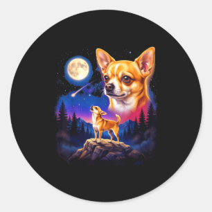 Chihuahua howling to the moon vintage dog art classic round sticker