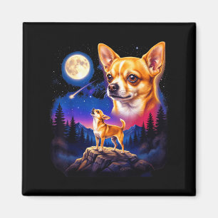Chihuahua howling to the moon vintage dog art magnet