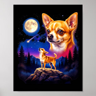 Chihuahua howling to the moon vintage dog art poster