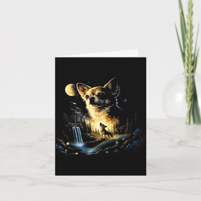 Chihuahua howling to the moon vintage funny card (Front)