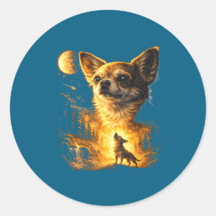 Chihuahua howling to the moon vintage funny classic round sticker