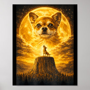 Chihuahua Howling to The Moon Vintage Funny Dog Poster
