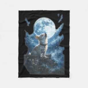 Chihuahua howling to the moon vintage funny fleece blanket
