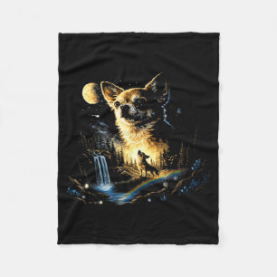 Chihuahua howling to the moon vintage funny fleece blanket