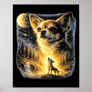 Chihuahua howling to the moon vintage funny poster