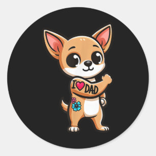 Chihuahua I Love Dad Funny Dog Tattoo _1  Classic Round Sticker