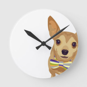 Chihuahua in a bowtie on white background round clock