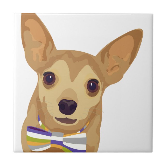 Chihuahua in a bowtie on white background tile (Front)