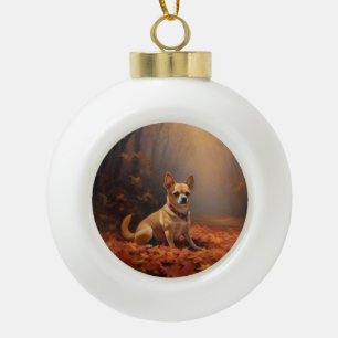 Chihuahua in Autumn Leaves Fall Inspire  Ceramic Ball Christmas Ornament
