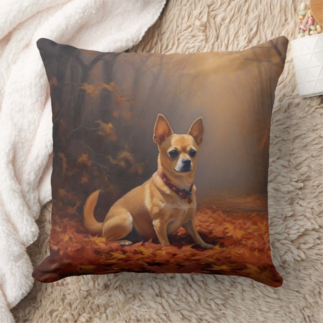 Chihuahua in Autumn Leaves Fall Inspire  Cushion (Blanket)
