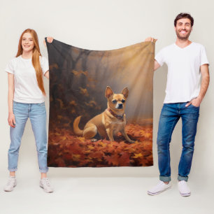 Chihuahua in Autumn Leaves Fall Inspire  Fleece Blanket