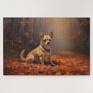 Chihuahua in Autumn Leaves Fall Inspire  Jigsaw Puzzle