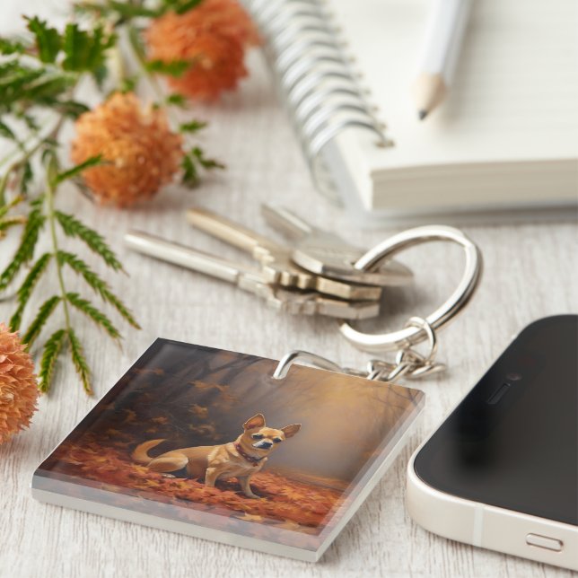 Chihuahua in Autumn Leaves Fall Inspire  Key Ring (Front Right)