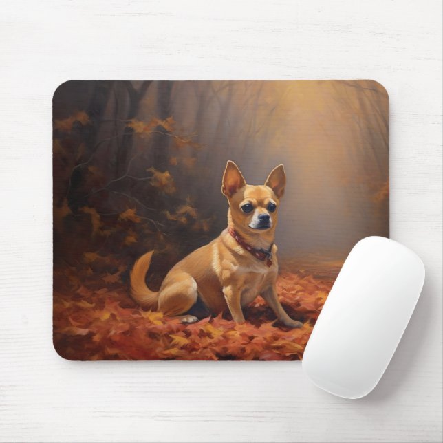 Chihuahua in Autumn Leaves Fall Inspire  Mouse Mat (With Mouse)