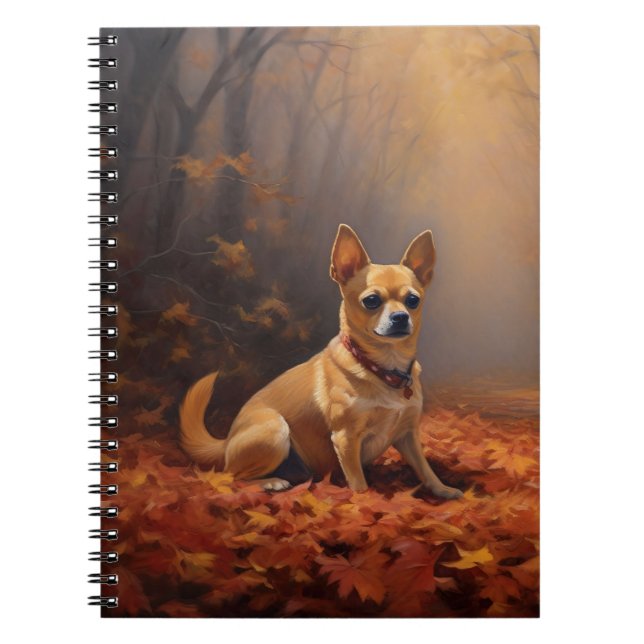 Chihuahua in Autumn Leaves Fall Inspire  Notebook (Front)