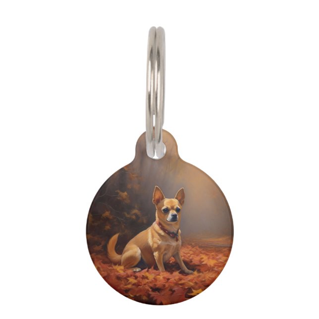 Chihuahua in Autumn Leaves Fall Inspire  Pet Tag (Front)